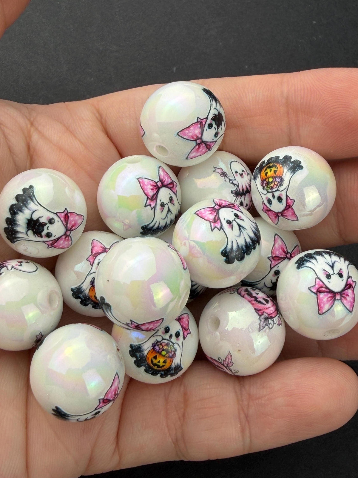 Pink Ghost Beads, Cute Halloween Acrylic Beads, Pink Pumpkin Beads for Jewelry Making #4045