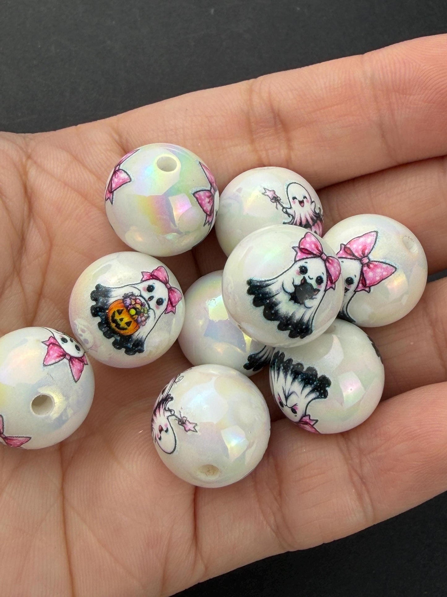 Pink Ghost Beads, Cute Halloween Acrylic Beads, Pink Pumpkin Beads for Jewelry Making #4045