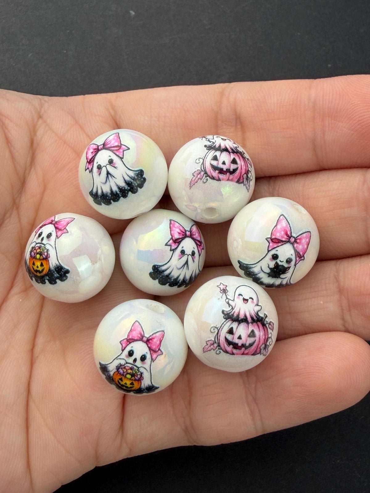 Pink Ghost Beads, Cute Halloween Acrylic Beads, Pink Pumpkin Beads for Jewelry Making #4045