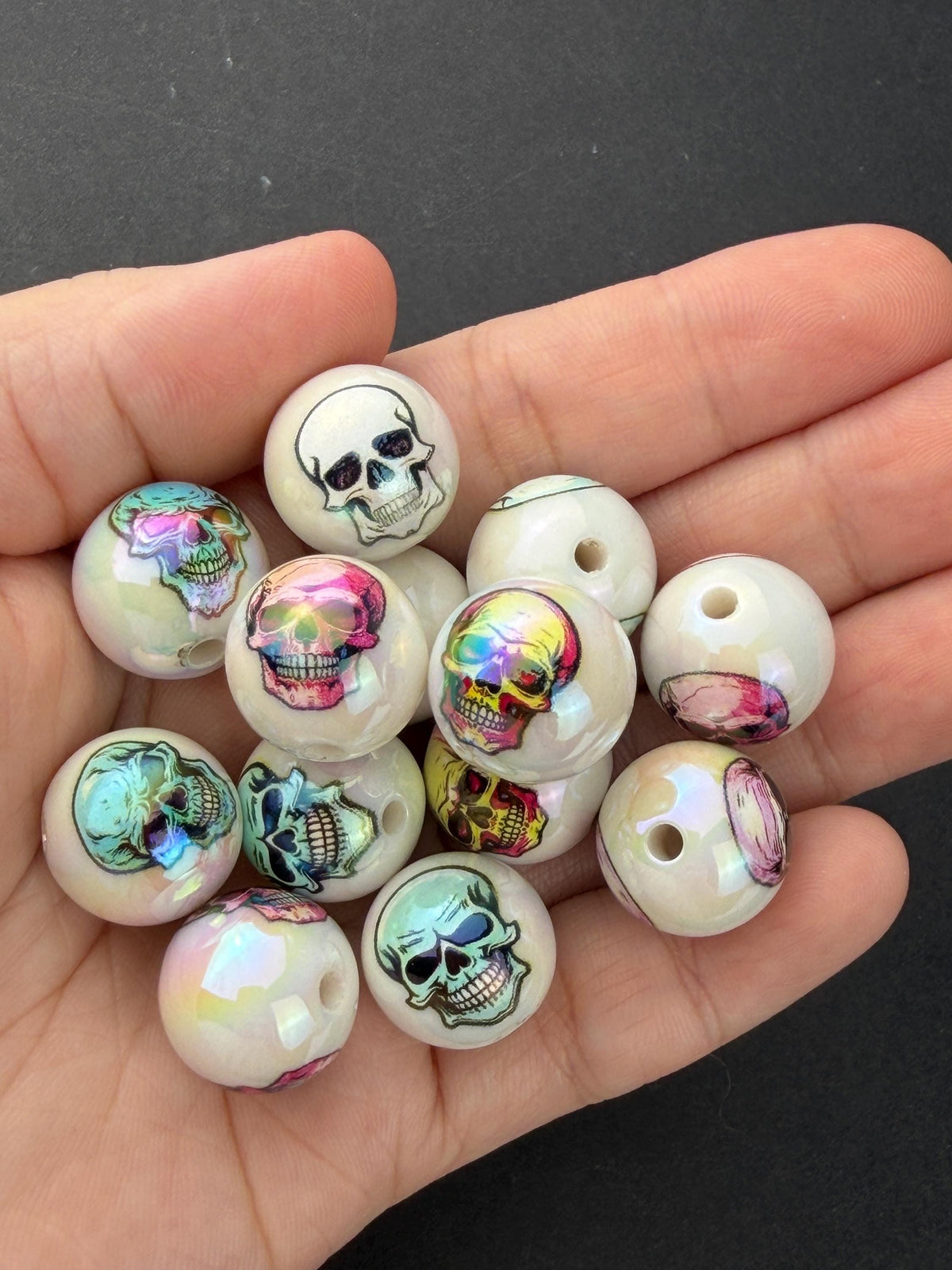 Skull Beads, Colorful Acrylic Halloween Beads, Round Skeleton Beads for Jewelry Making #4045