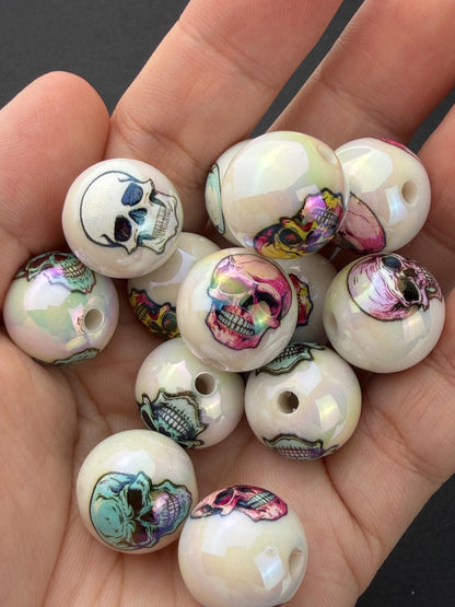 Skull Beads, Colorful Acrylic Halloween Beads, Round Skeleton Beads for Jewelry Making #4045