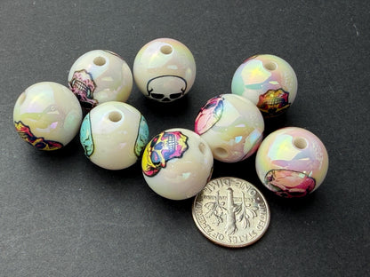 Skull Beads, Colorful Acrylic Halloween Beads, Round Skeleton Beads for Jewelry Making #4045