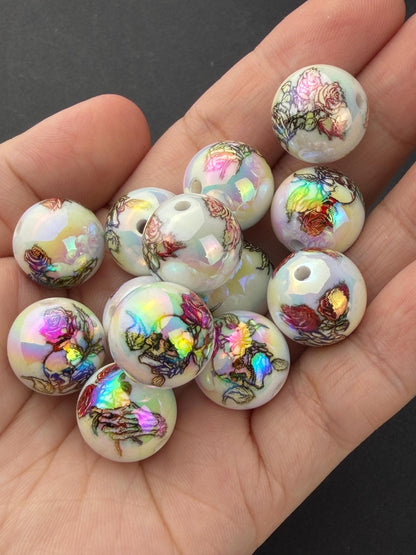Floral Skull Beads, Rose Skull Acrylic Beads, Halloween Beads for Jewelry Making #4046