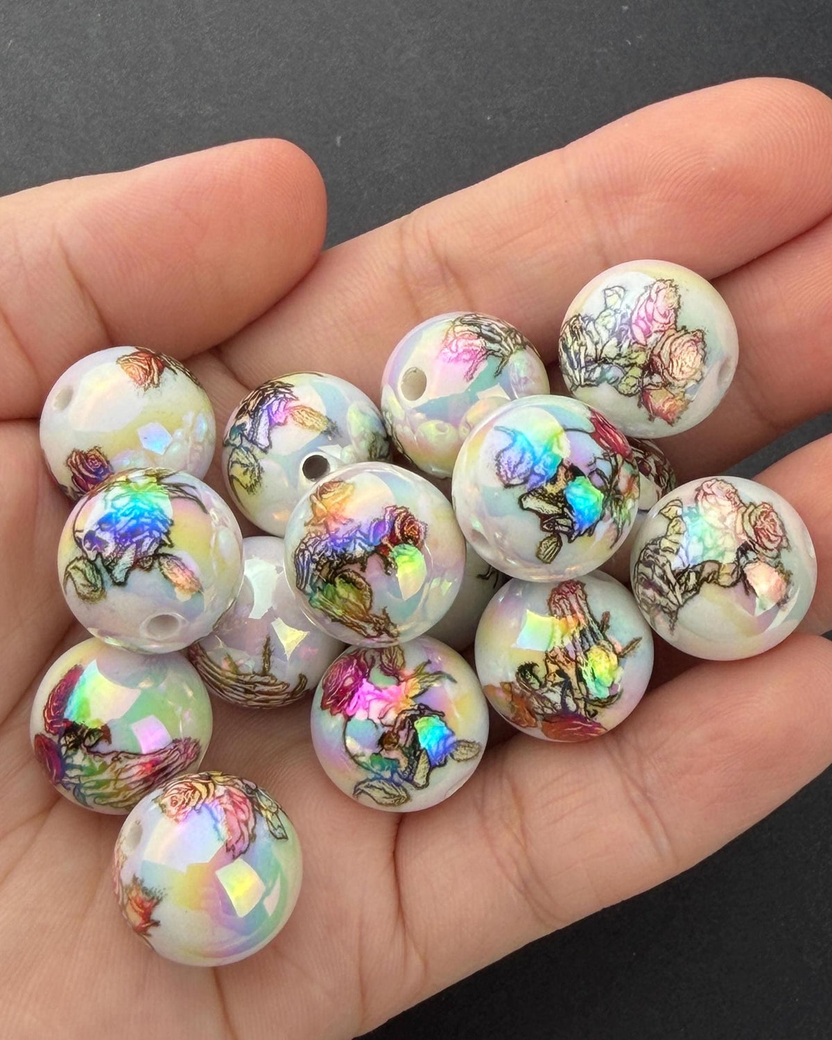 Floral Skull Beads, Rose Skull Acrylic Beads, Halloween Beads for Jewelry Making #4046