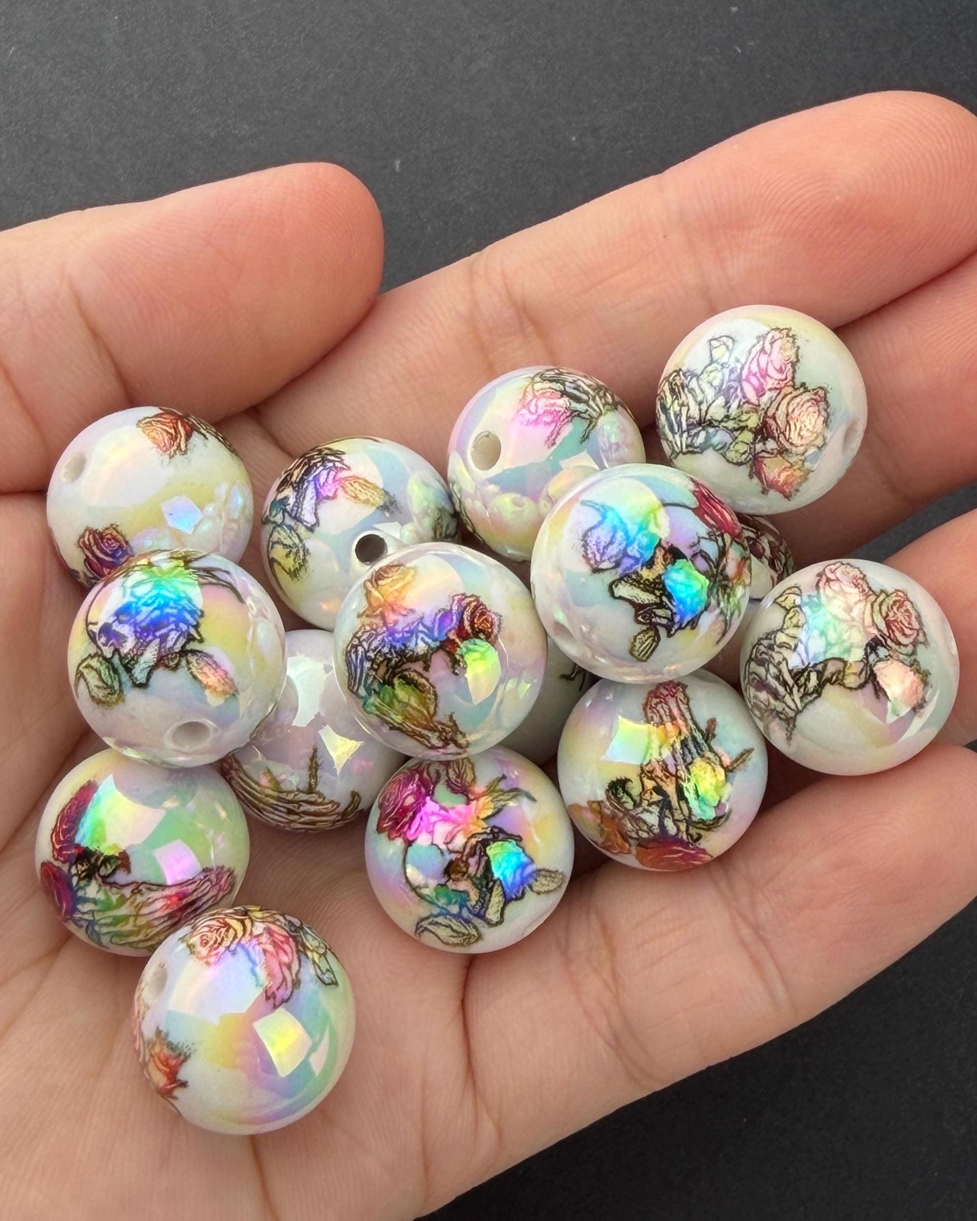 Floral Skull Beads, Rose Skull Acrylic Beads, Halloween Beads for Jewelry Making #4046