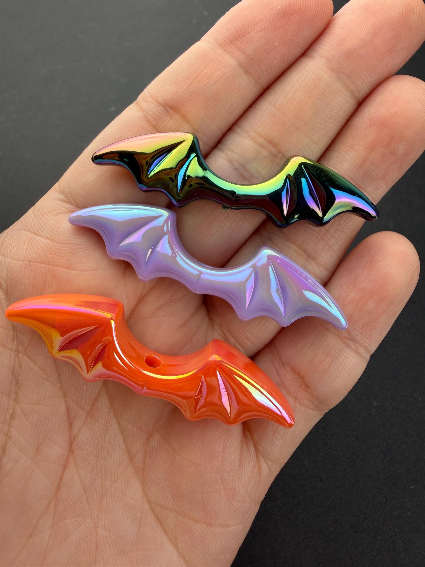 Bat Beads, Iridescent Halloween Beads, Large Bat Focal Beads for Craft, Jewelry Making