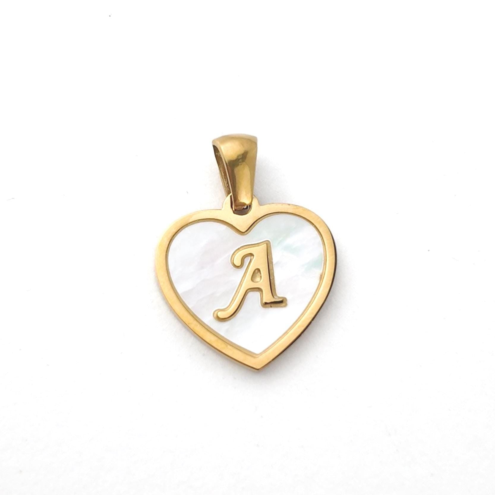 Natural Shell Initial Pendant, Gold Stainless Steel Heart Letter Charm, A-Z Alphabet Pendant for Jewelry Making