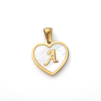 Natural Shell Initial Pendant, Gold Stainless Steel Heart Letter Charm, A-Z Alphabet Pendant for Jewelry Making