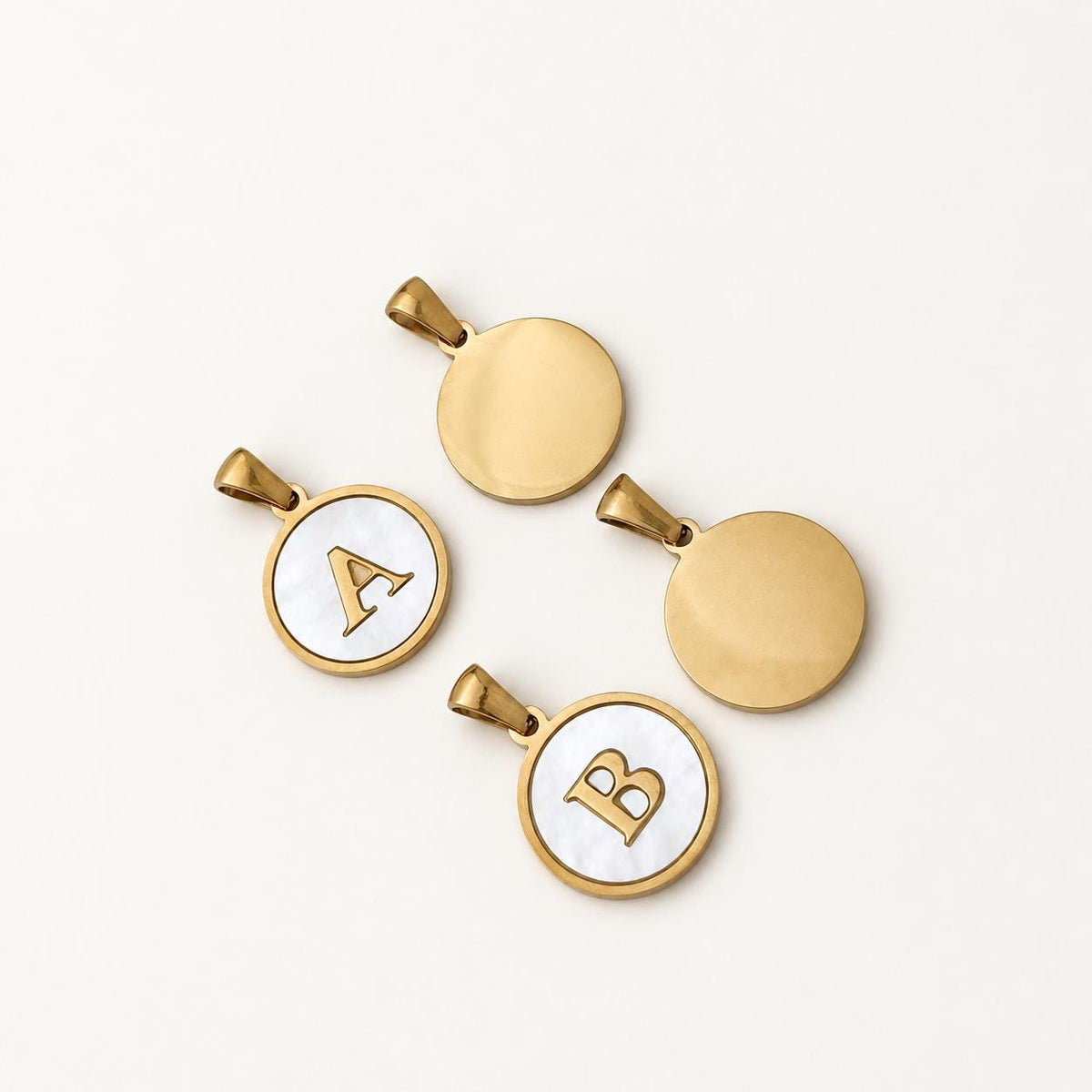 18K Gold Plated Round Shell Initial Charm, Stainless Steel