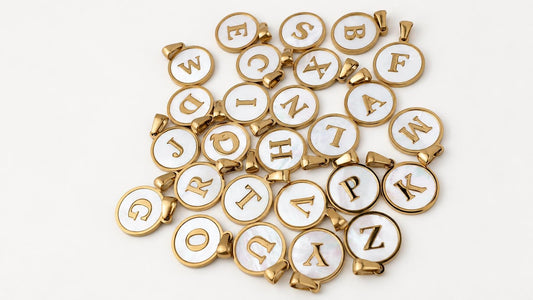 18K Gold Plated Round Shell Initial Charm, Stainless Steel