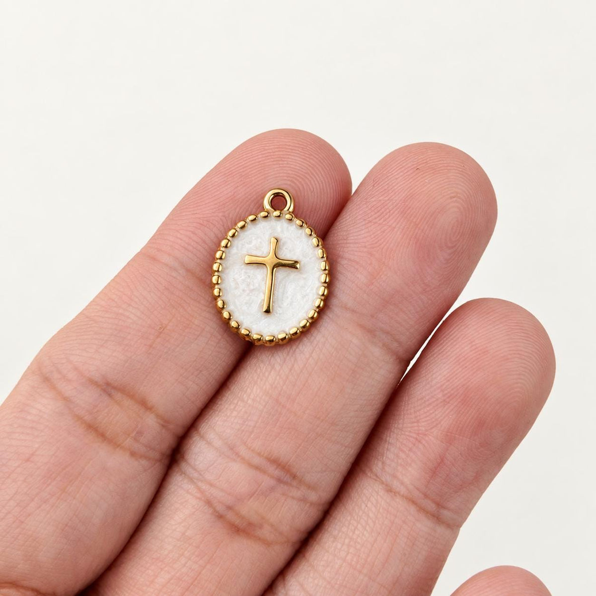 Gold Enamel Cross Charm