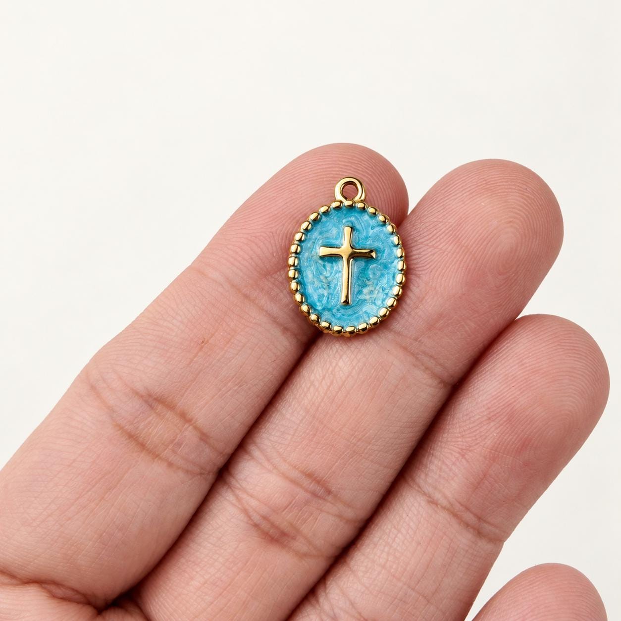 Gold Enamel Cross Charm
