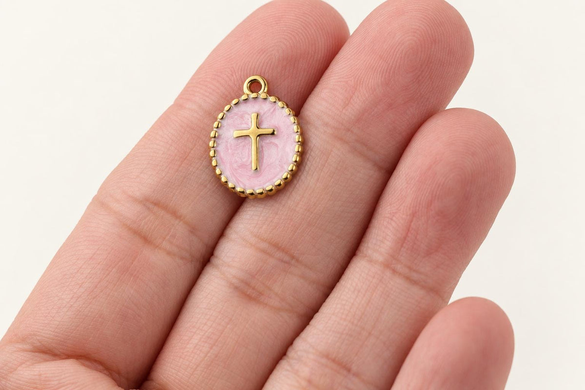 Gold Enamel Cross Charm