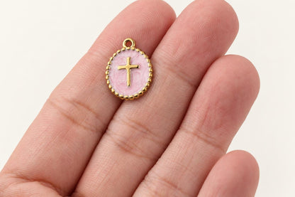 Gold Enamel Cross Charm