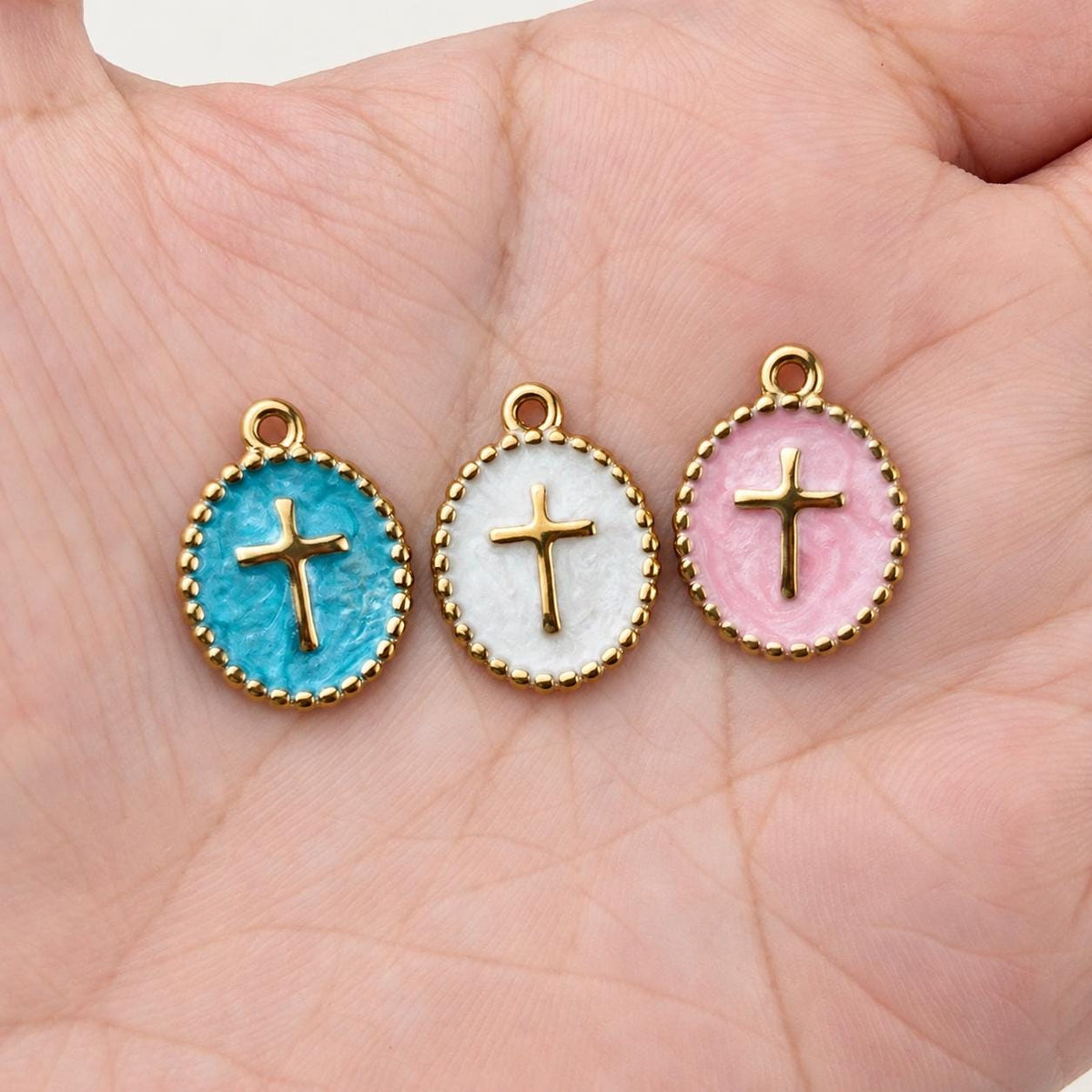Gold Enamel Cross Charm