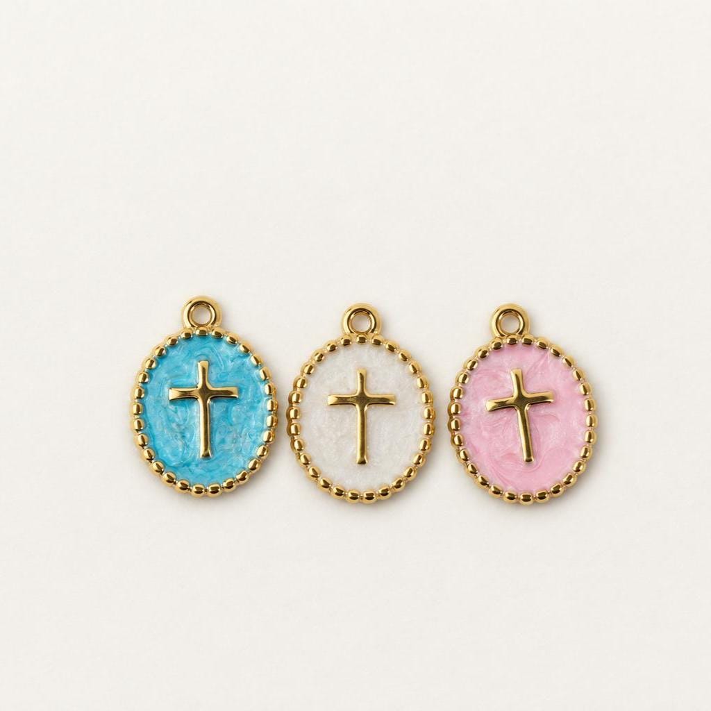 Gold Enamel Cross Charm