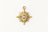 Gold Sun Charm, Stainless Steel Rhinestone Sunburst Pendant, Celestial Charm for Jewelry Making