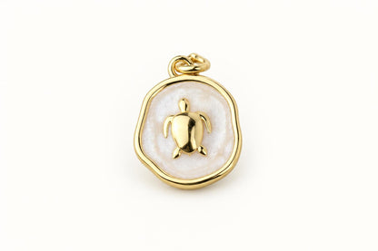 Sea Life Charms, Turtle Dolphin & Seashell Enamel Pendants, Gold Brass Ocean Jewelry Supplies
