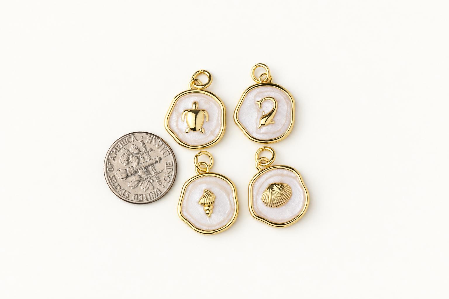 Sea Life Charms, Turtle Dolphin & Seashell Enamel Pendants, Gold Brass Ocean Jewelry Supplies