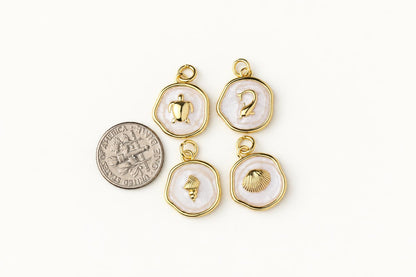 Sea Life Charms, Turtle Dolphin & Seashell Enamel Pendants, Gold Brass Ocean Jewelry Supplies
