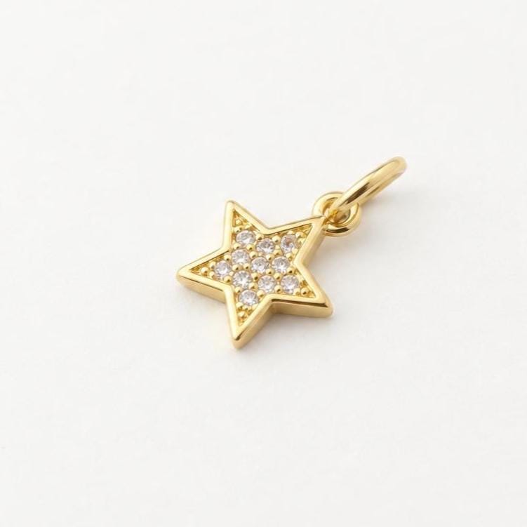 Gold Star Pendant, Micro Pave Star Charm, Petite Gold Brass Celestial Jewelry Charm