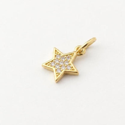 Gold Star Pendant, Micro Pave Star Charm, Petite Gold Brass Celestial Jewelry Charm