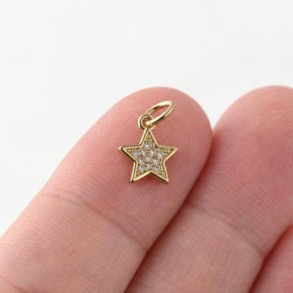 Gold Star Pendant, Micro Pave Star Charm, Petite Gold Brass Celestial Jewelry Charm