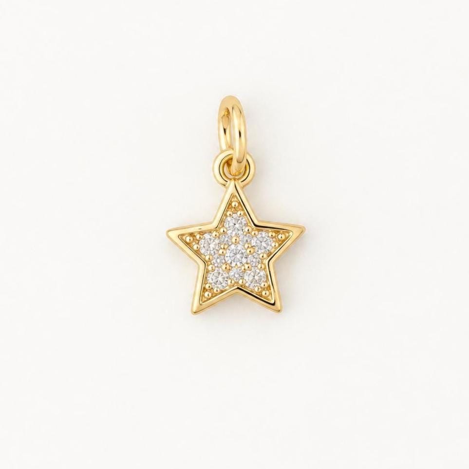 Gold Star Pendant, Micro Pave Star Charm, Petite Gold Brass Celestial Jewelry Charm