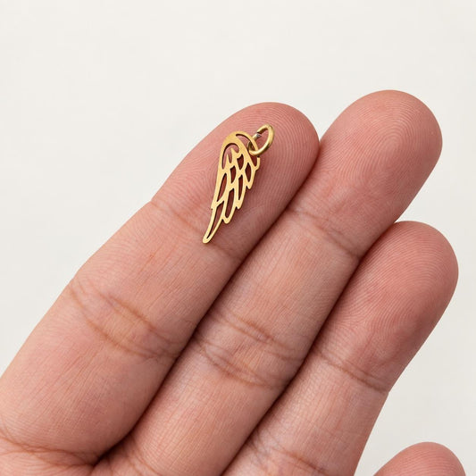 Gold Feather Charm, Openwork Stainless Steel Feather Pendant, Boho Nature Jewelry Charm