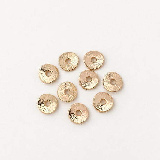 14K Gold Plated Spacer Beads, 8mm Textured Brass Disc Beads, PVD Gold Jewelry Making Beads