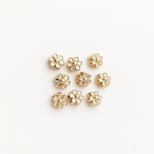 6mm Daisy Flower Spacer Beads, 14K Gold PVD Brass Floral Beads, Small Metal Beads for Bracelets & Jewelry