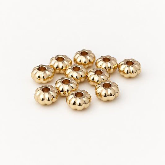 Gold Pumpkin Shaped Spacer Beads, Gold Plated Brass Beads, Jewelry Making Supplies