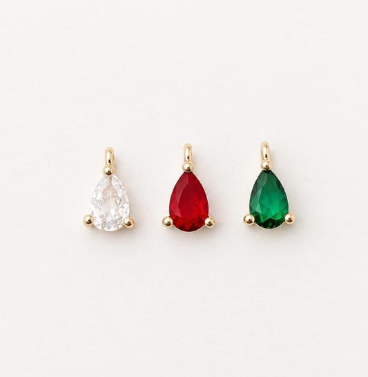 14K Gold Teardrop CZ Charms, Tiny Water Drop Pendants, 14K Gold PVD Brass Charms
