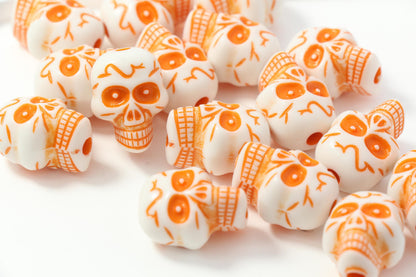 Orange Skull Beads, Large Skull Beads, Halloween Beads for Jewelry Making #4038