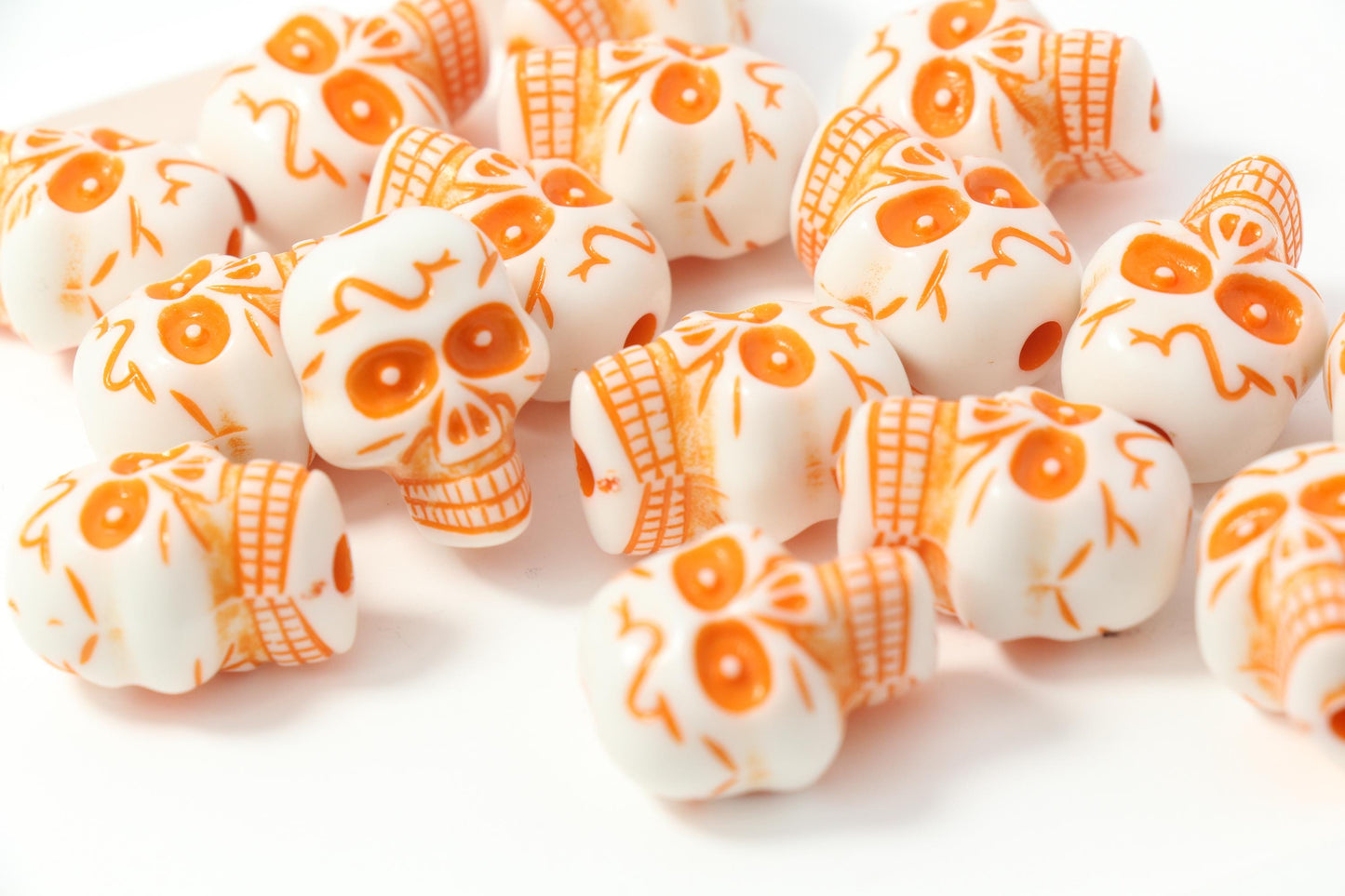 Orange Skull Beads, Large Skull Beads, Halloween Beads for Jewelry Making #4038