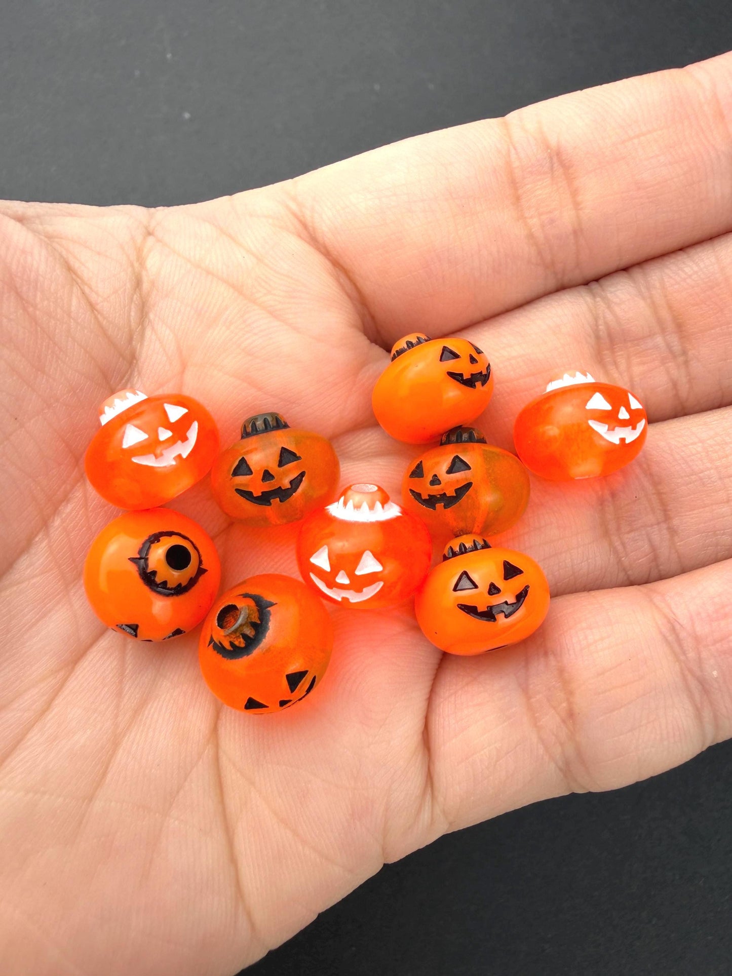 Pumpkin Beads, Jack O Lantern Beads, Halloween Beads for Jewelry Making