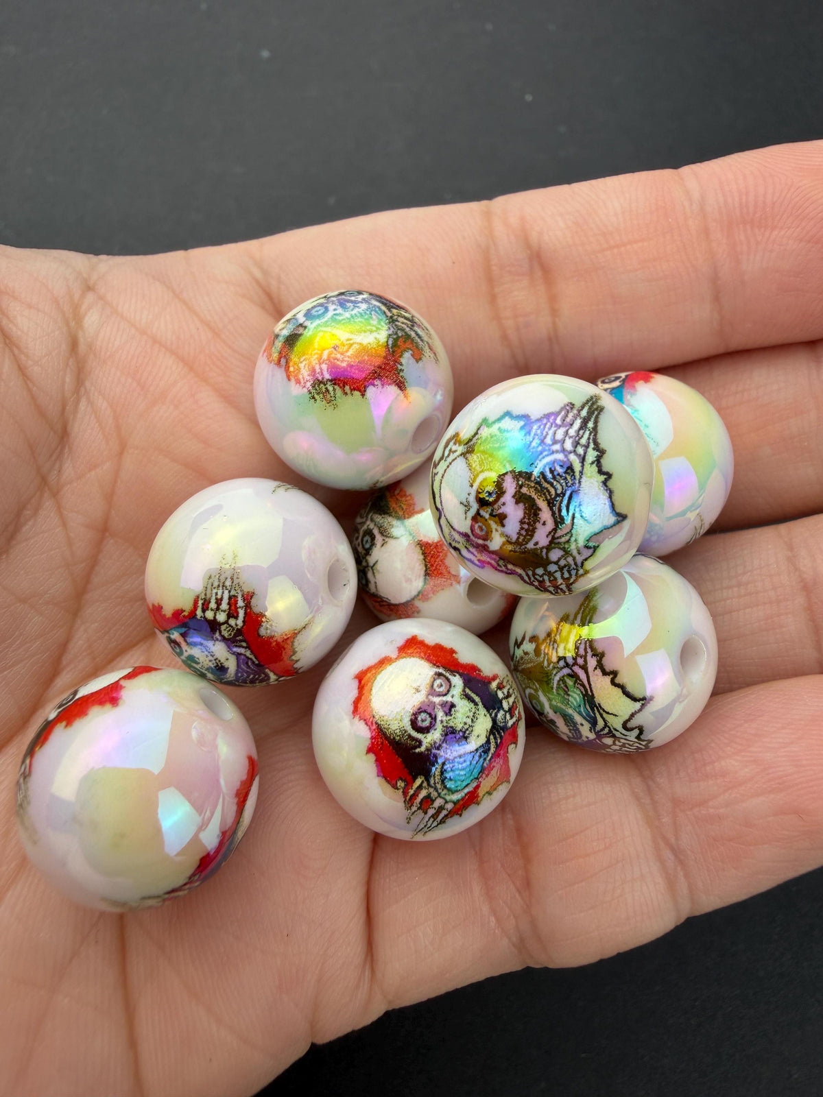 Zombie Beads, Iridescent Halloween Beads, Skeleton Beads for Jewelry Making #4043