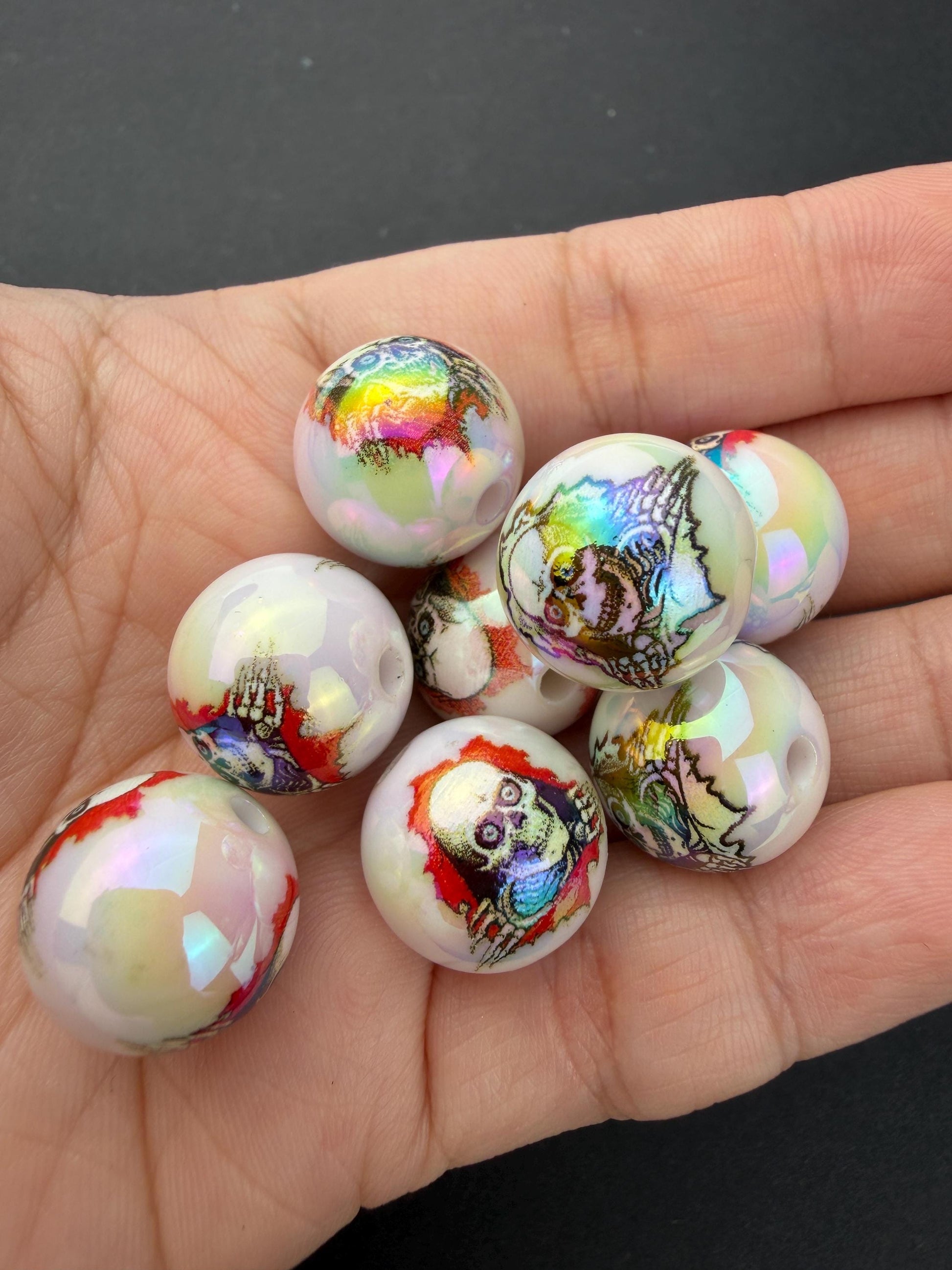 Zombie Beads, Iridescent Halloween Beads, Skeleton Beads for Jewelry Making #4043