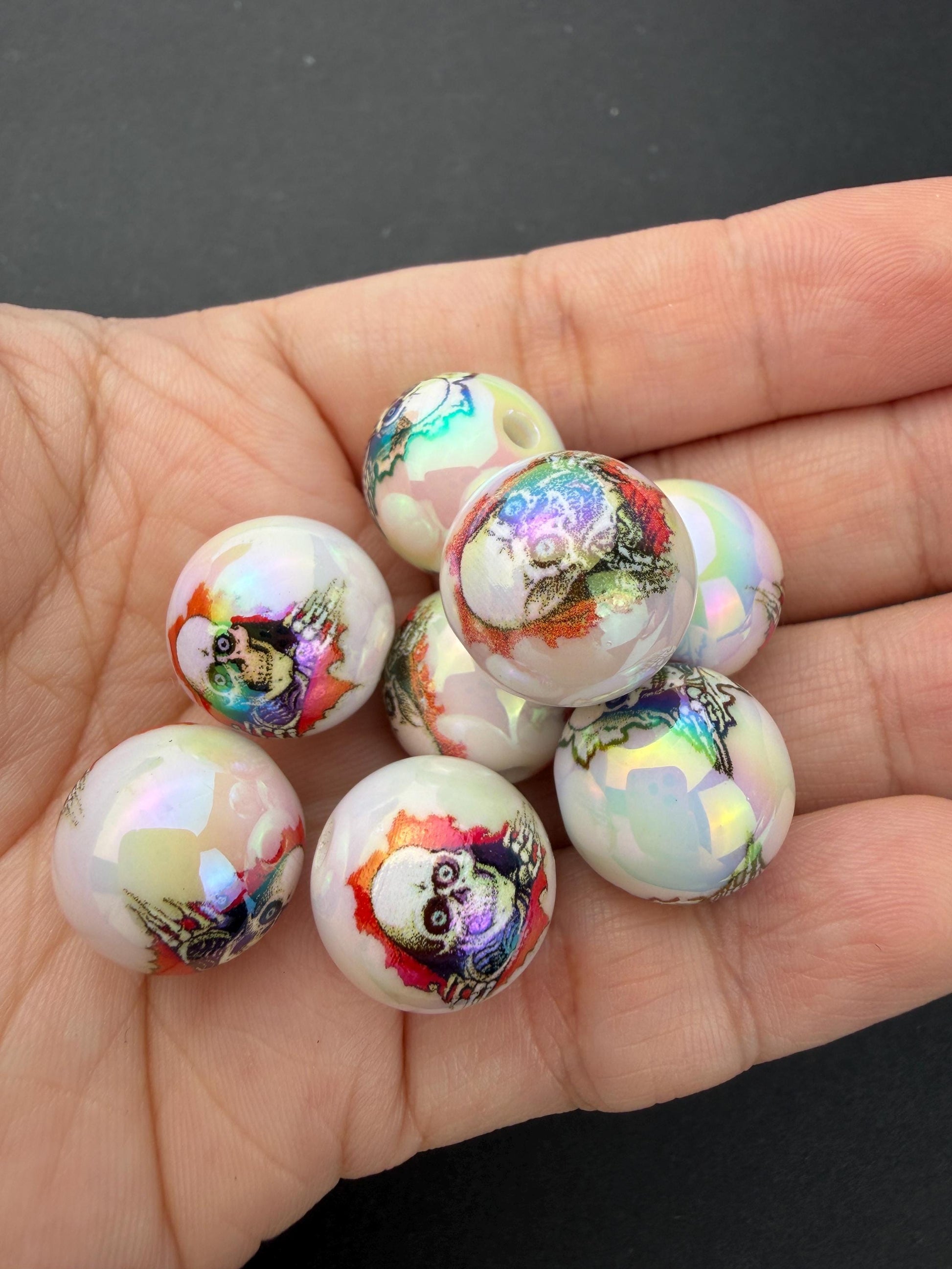 Zombie Beads, Iridescent Halloween Beads, Skeleton Beads for Jewelry Making #4043