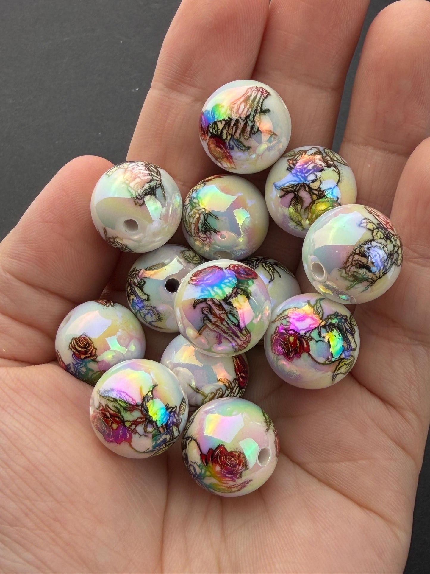 Floral Skull Beads, Rose Skull Acrylic Beads, Halloween Beads for Jewelry Making #4046