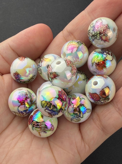 Floral Skull Beads, Rose Skull Acrylic Beads, Halloween Beads for Jewelry Making #4046