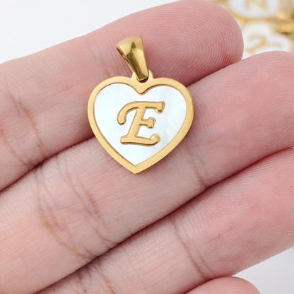 Natural Shell Initial Pendant, Gold Stainless Steel Heart Letter Charm, A-Z Alphabet Pendant for Jewelry Making