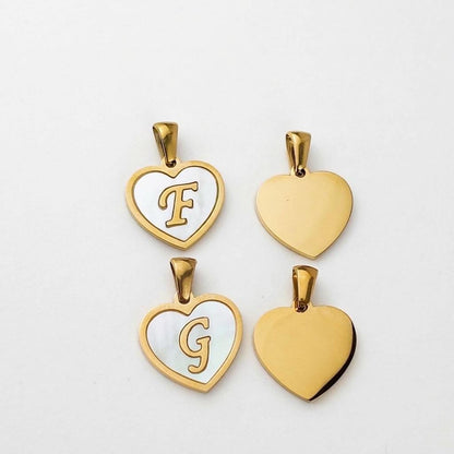 Natural Shell Initial Pendant, Gold Stainless Steel Heart Letter Charm, A-Z Alphabet Pendant for Jewelry Making