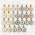 18K Gold Plated Round Shell Initial Charm, Stainless Steel