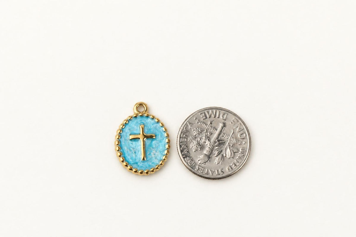 Gold Enamel Cross Charm
