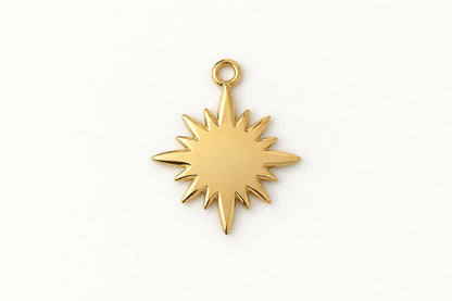 Gold Sun Charm, Stainless Steel Rhinestone Sunburst Pendant, Celestial Charm for Jewelry Making