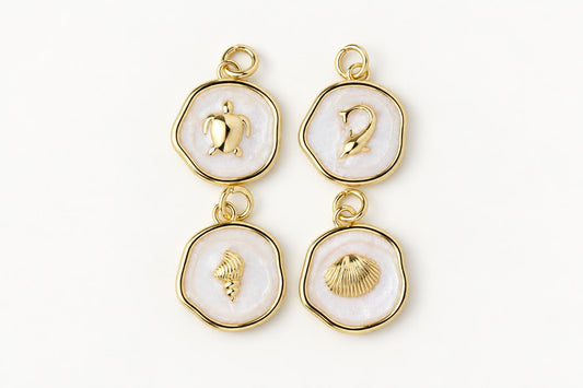 Sea Life Charms, Turtle Dolphin & Seashell Enamel Pendants, Gold Brass Ocean Jewelry Supplies