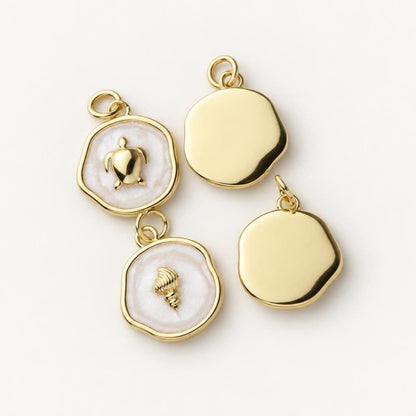 Sea Life Charms, Turtle Dolphin & Seashell Enamel Pendants, Gold Brass Ocean Jewelry Supplies