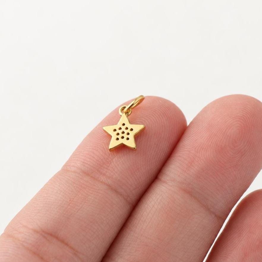 Gold Star Pendant, Micro Pave Star Charm, Petite Gold Brass Celestial Jewelry Charm