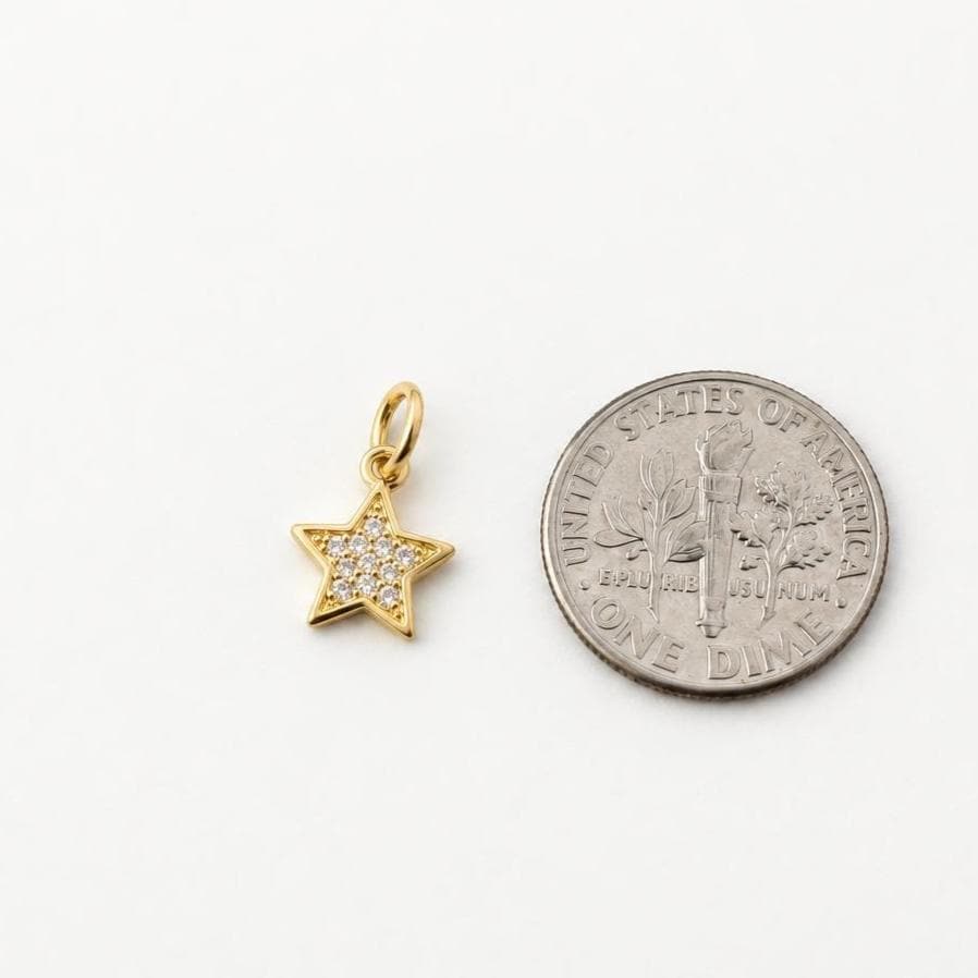 Gold Star Pendant, Micro Pave Star Charm, Petite Gold Brass Celestial Jewelry Charm